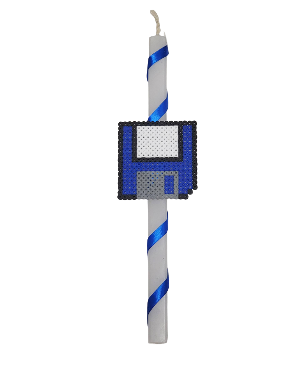 Λαμπάδα με ρίγα - Μπλε Δισκέτα pixel art (Χειροποίητη)