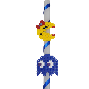 Λαμπάδα με ρίγα - Ms Pacman & φαντασματάκι Inky χειροποίητα pixel art